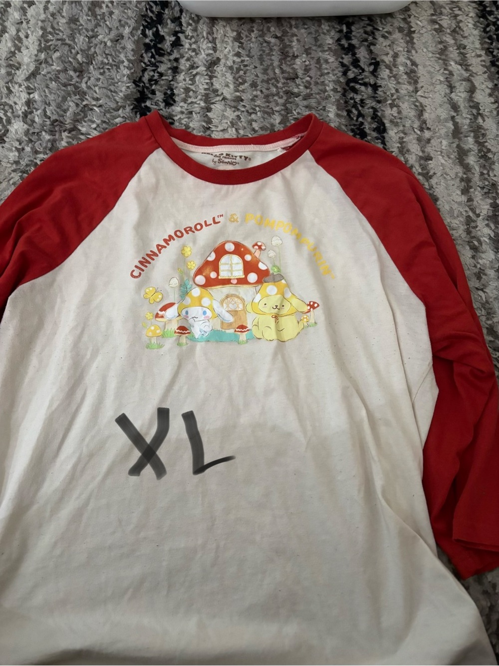 Cinnamoroll & Pompompurin Raglan - burnt orange sleeve and cream body